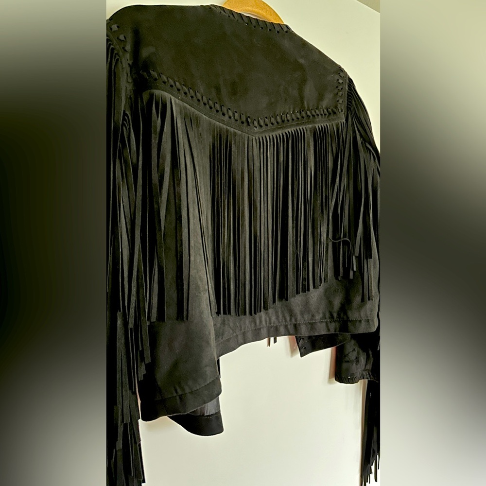 Bagatelle western black faux suede cropped fringe jacket